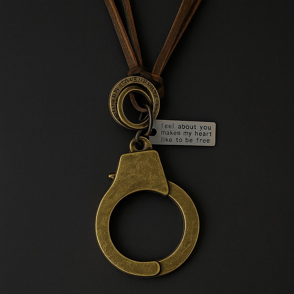 THE MEN THING Leather Necklace FREEDOM HANDCUFFS - Titanium Steel Pendant with Adjustable Rope Chain for Men & Boys