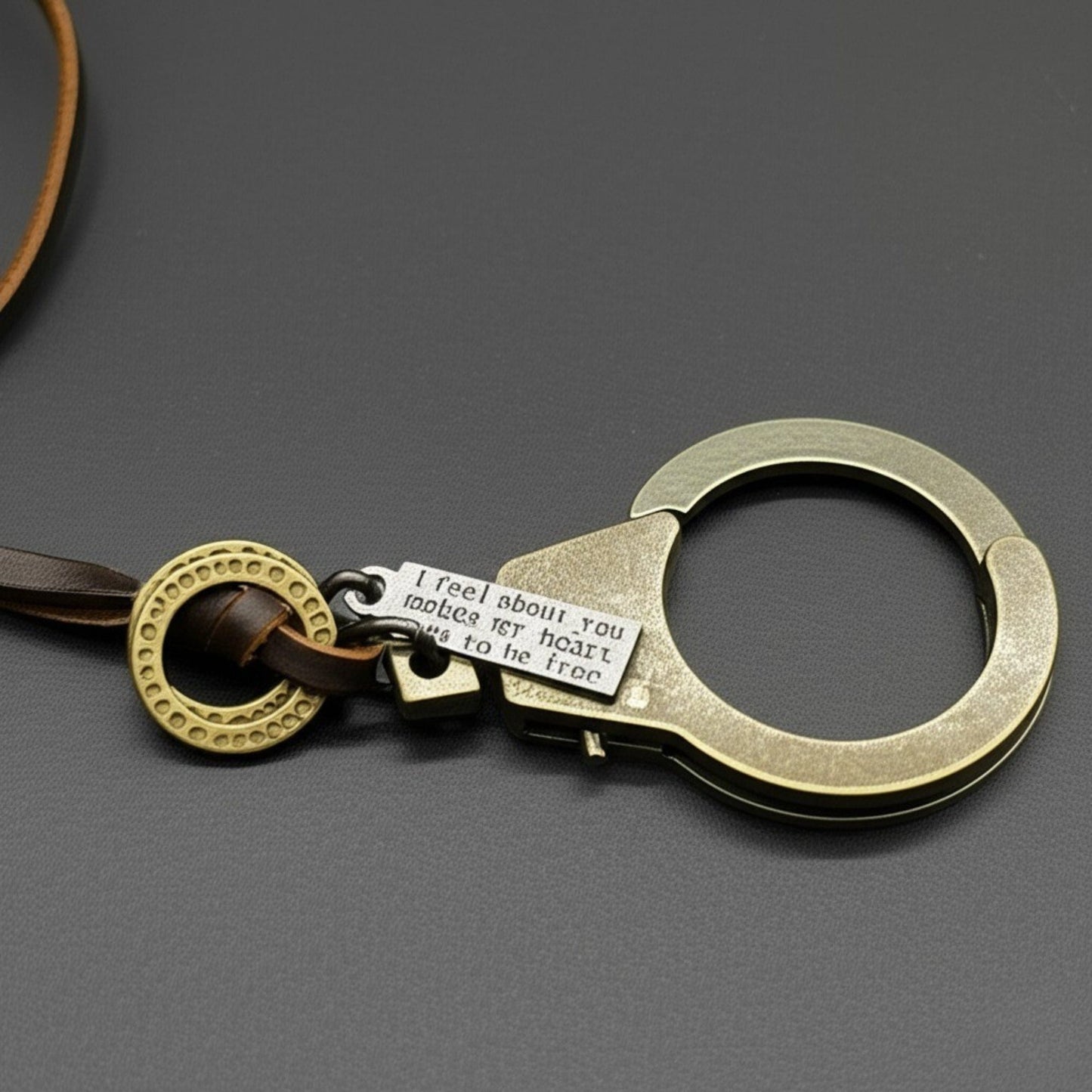 THE MEN THING Leather Necklace FREEDOM HANDCUFFS - Titanium Steel Pendant with Adjustable Rope Chain for Men & Boys