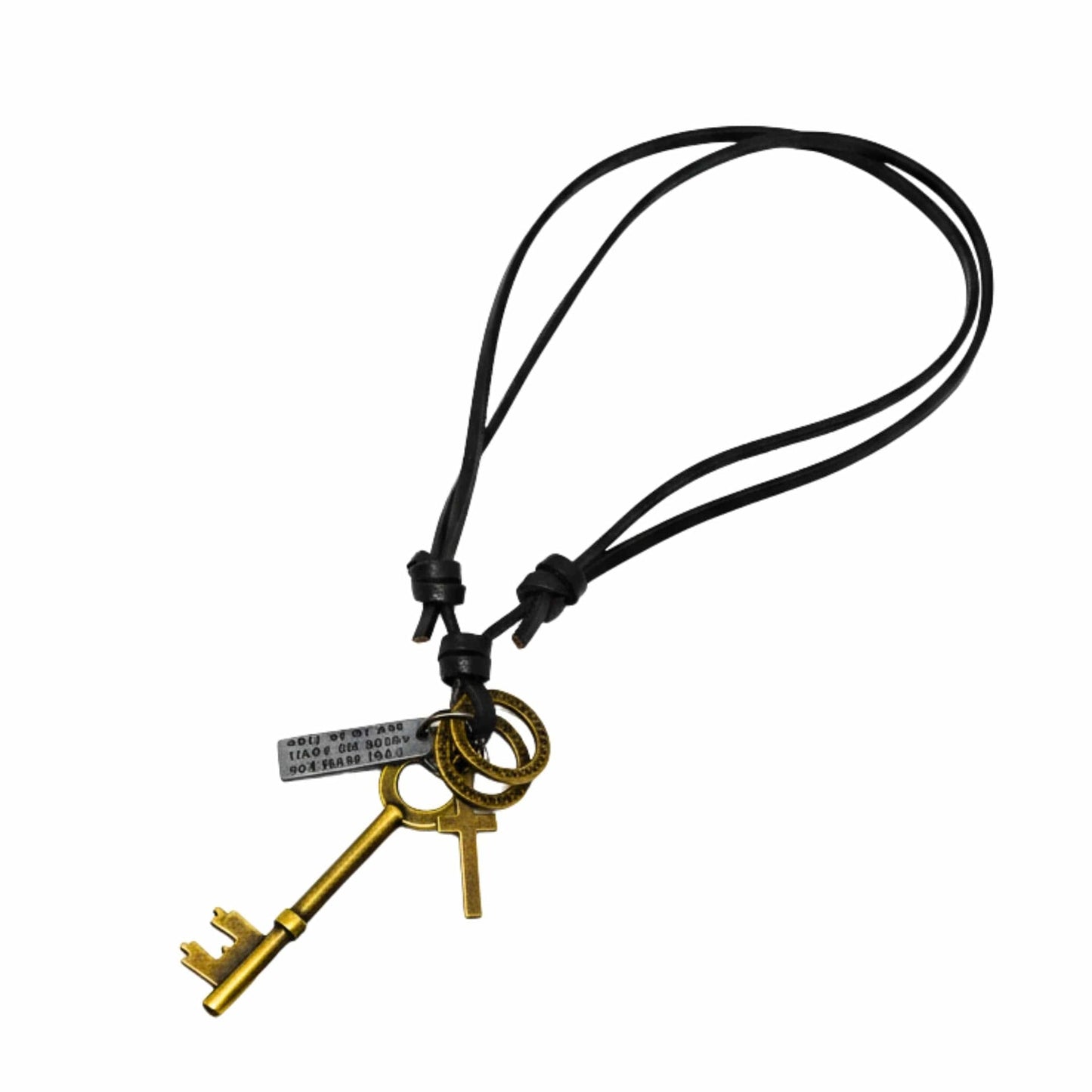 THE MEN THING Leather Necklace GOLDEN KEY OF FAITH – 2.5-Inch Pure Stainless Steel Pendant with Adjustable Leather Rope for Men & Boys
