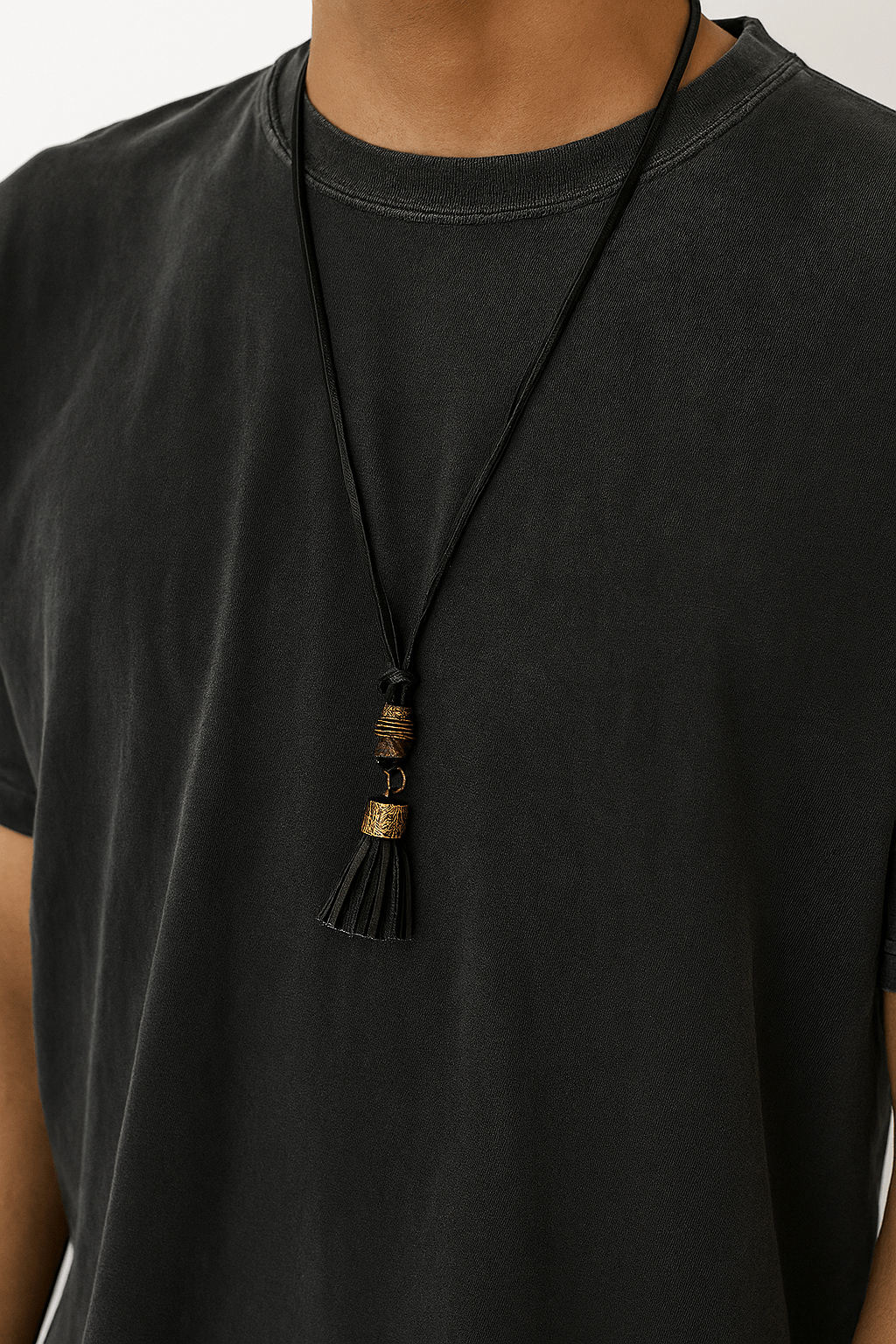 THE MEN THING Leather Necklace GRIT TASSEL - Leather Necklace for Men - Adjustable Pure Leather Cord Necklace for Men & Boys