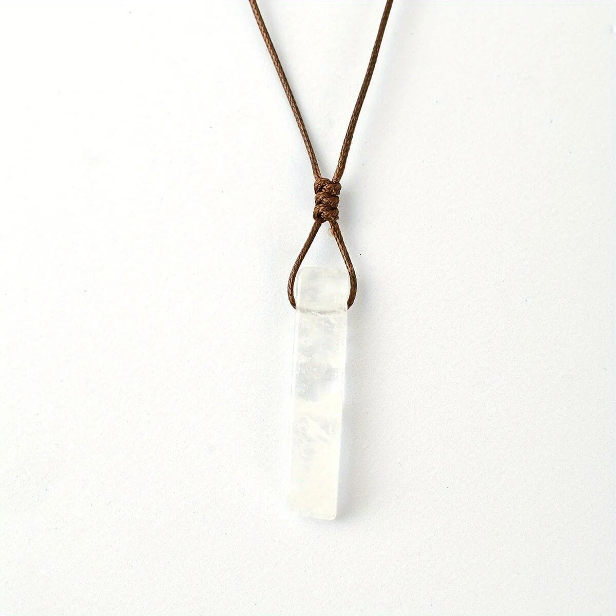 THE MEN THING Leather Necklace GYPSUM - Natural Crystal Unshaped Pendant with Adjustable Rope Chain for Men and Boys