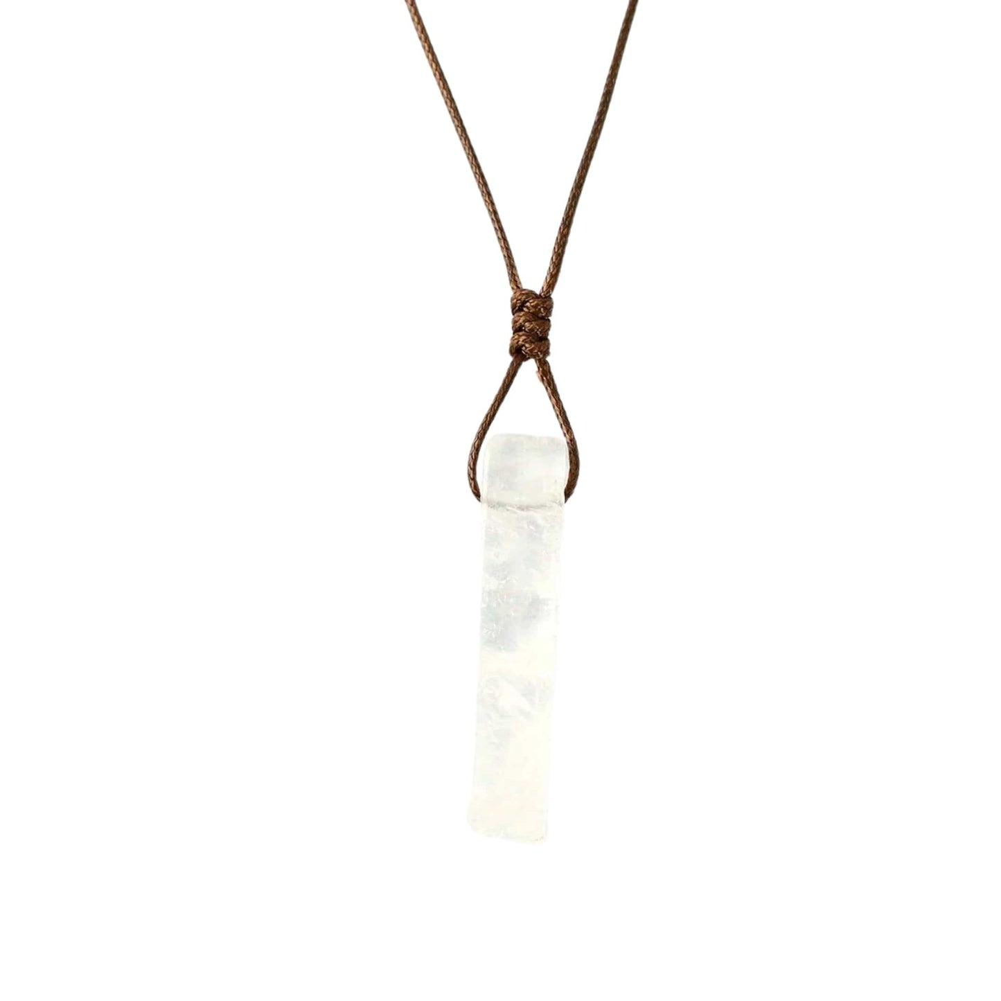 THE MEN THING Leather Necklace GYPSUM - Natural Crystal Unshaped Pendant with Adjustable Rope Chain for Men and Boys