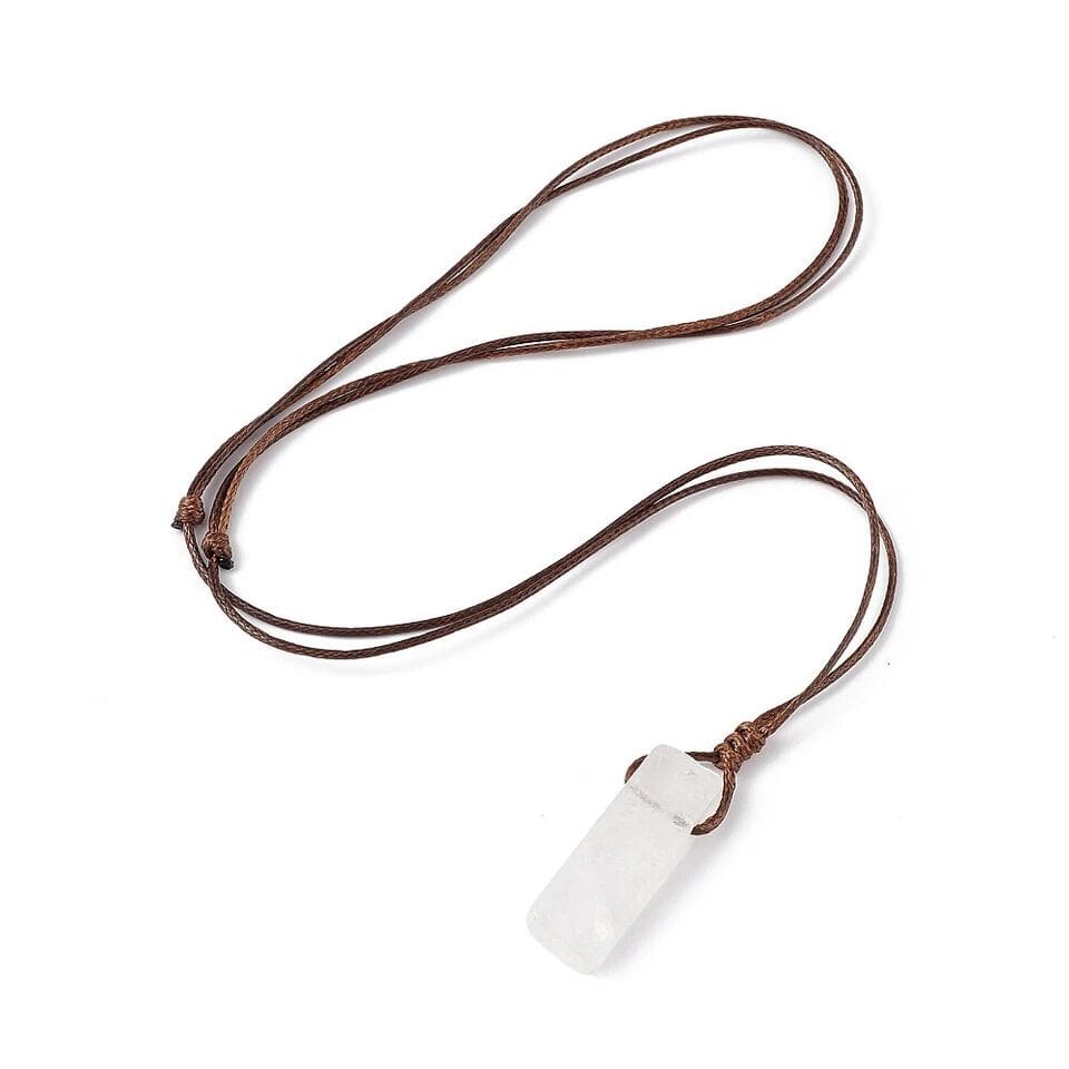 THE MEN THING Leather Necklace GYPSUM - Natural Crystal Unshaped Pendant with Adjustable Rope Chain for Men and Boys