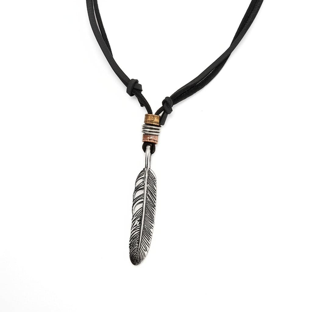 THE MEN THING Leather Necklace HAWK FEATHER - Titanium Steel Pendant with Adjustable Rope Chain for Men & Boys