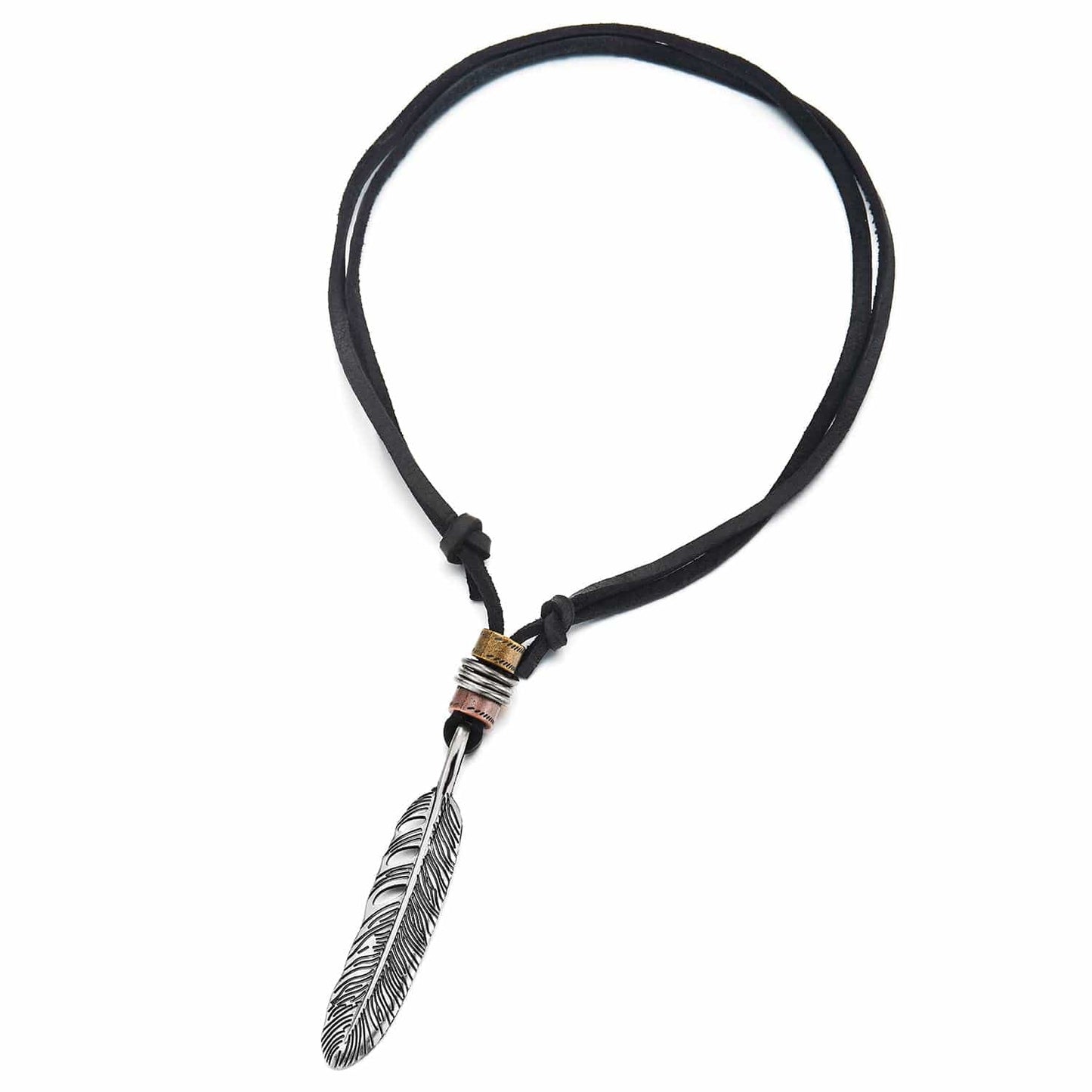THE MEN THING Leather Necklace HAWK FEATHER - Titanium Steel Pendant with Adjustable Rope Chain for Men & Boys