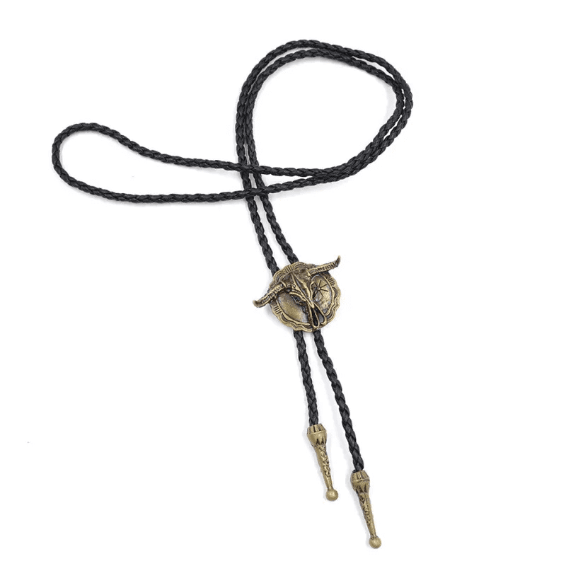 THE MEN THING Leather Necklace HORN VALOR - Retro Alloy Pendant Bolo Tie | Adjustable Genuine Leather Cowboy Necktie Necklace for Men & Boys