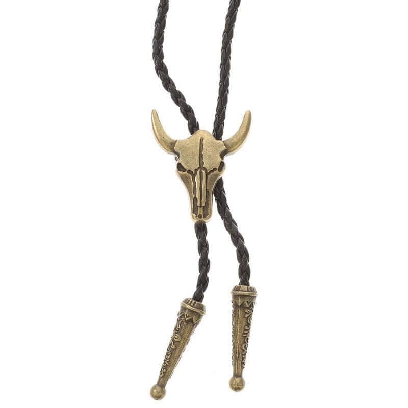 THE MEN THING Leather Necklace HORNET - Retro Alloy Pendant Bolo Tie | Adjustable Genuine Leather Cowboy Necktie Necklace for Men & Boys