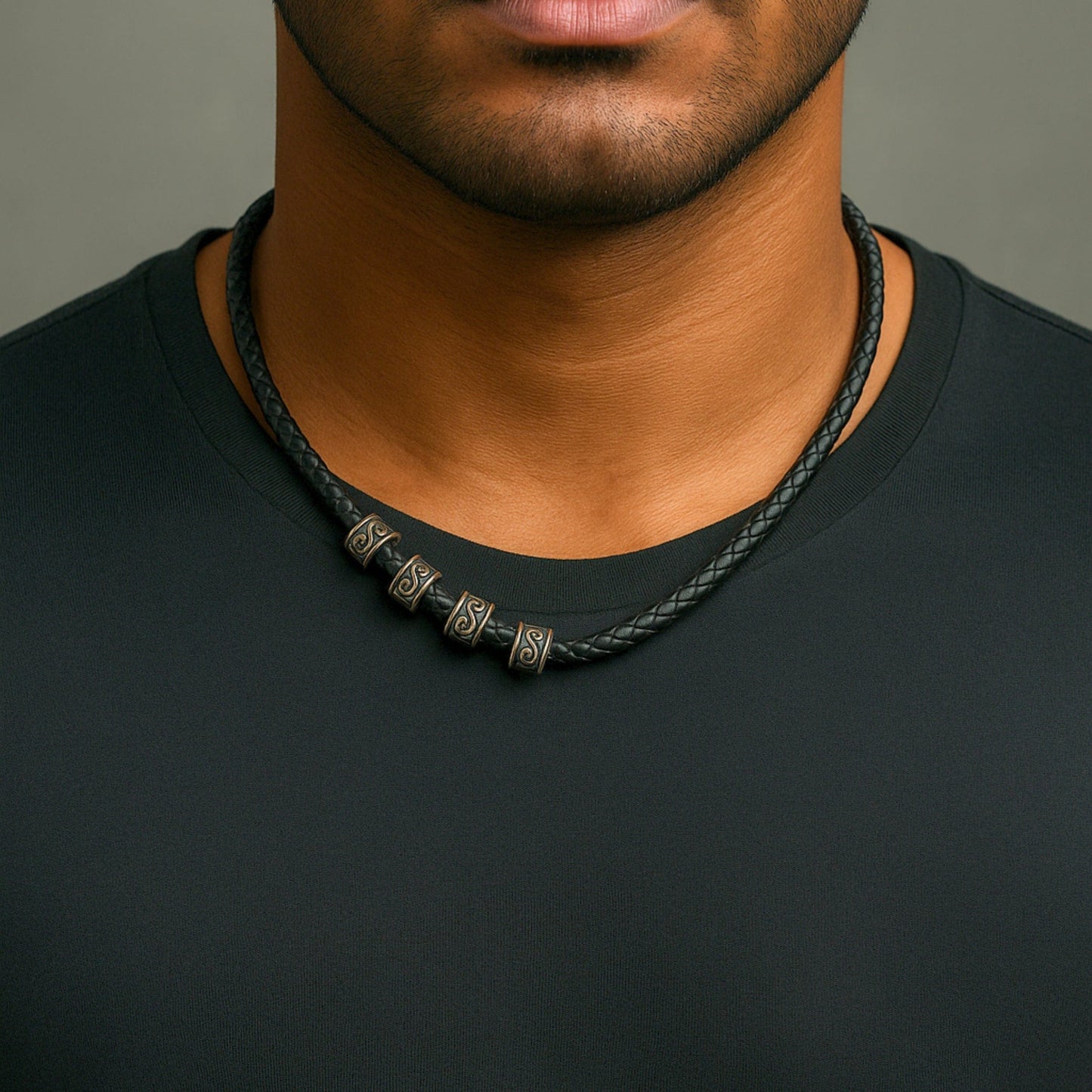 THE MEN THING Leather Necklace IRONVEIL - Titanium Steel Pendant with Rope Chain, for Men & Boys (16inch)
