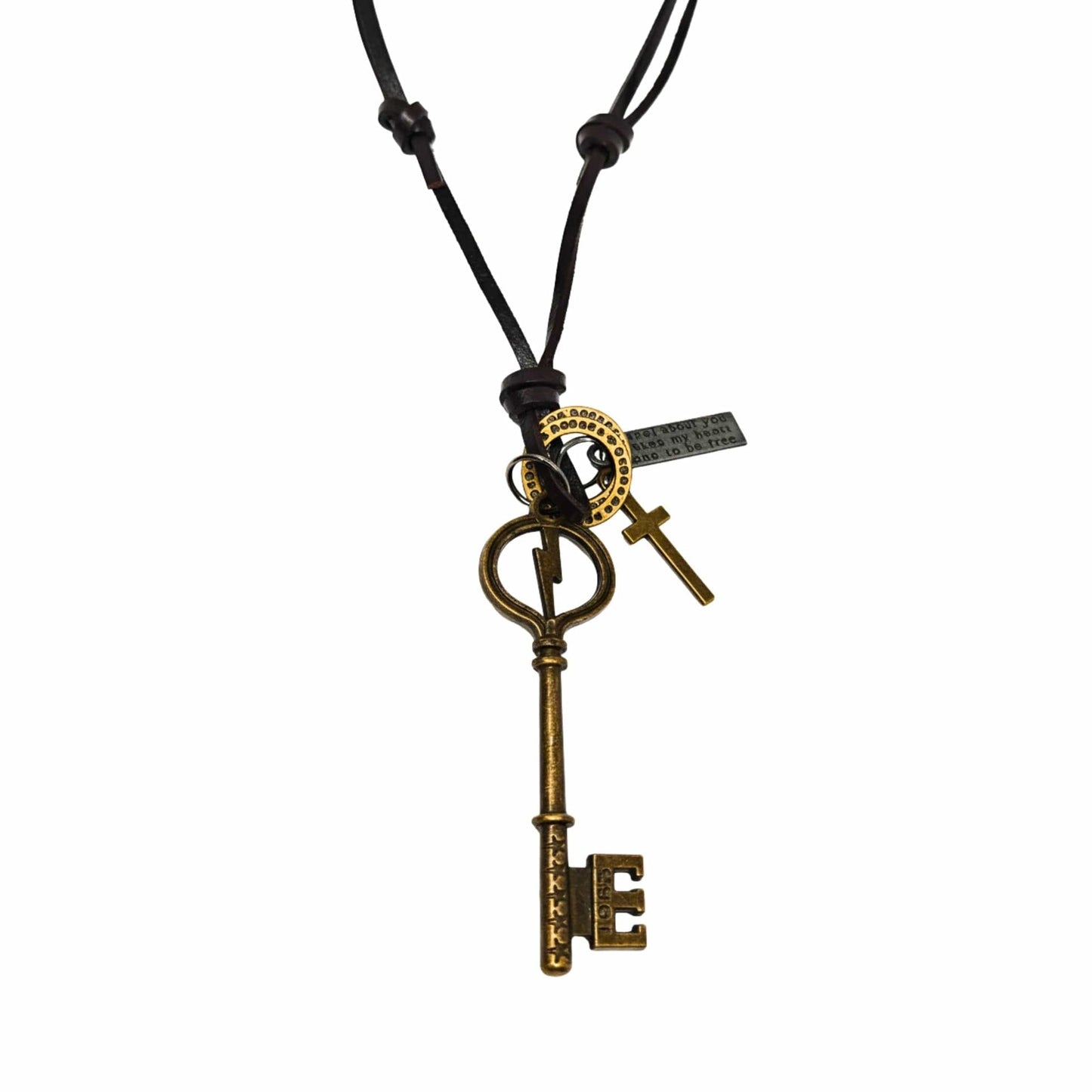 THE MEN THING Leather Necklace KEY OF VALOR – 3-Inch Pure Stainless Steel Pendant with Adjustable Leather Rope for Men & Boys