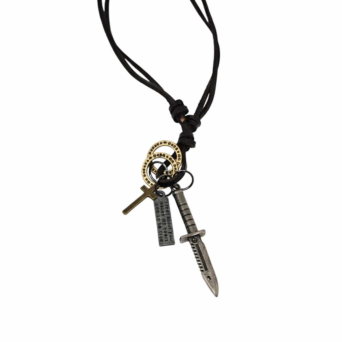 THE MEN THING Leather Necklace KNIGHT SILVER SWORD – 2.5-Inch Pure Stainless Steel Pendant with Adjustable Leather Rope for Men & Boys