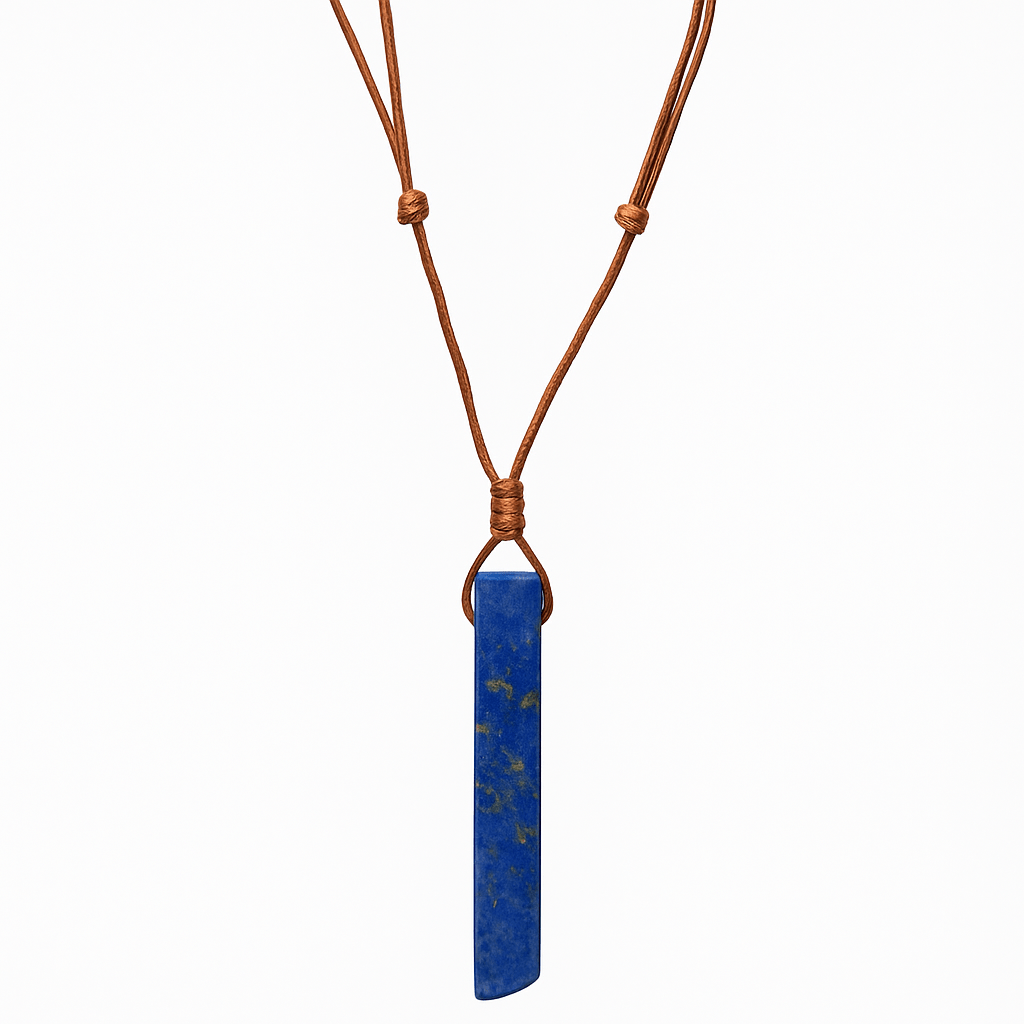 THE MEN THING Leather Necklace LAPIS LAZULI - Natural Crystal Unshaped Pendant with Adjustable Rope Chain for Men and Boys