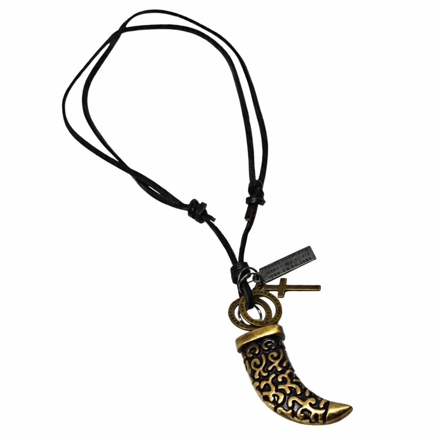 THE MEN THING Leather Necklace LEGION FANG – 2-Inch Pure Stainless Steel Pendant with Adjustable Leather Rope for Men & Boys