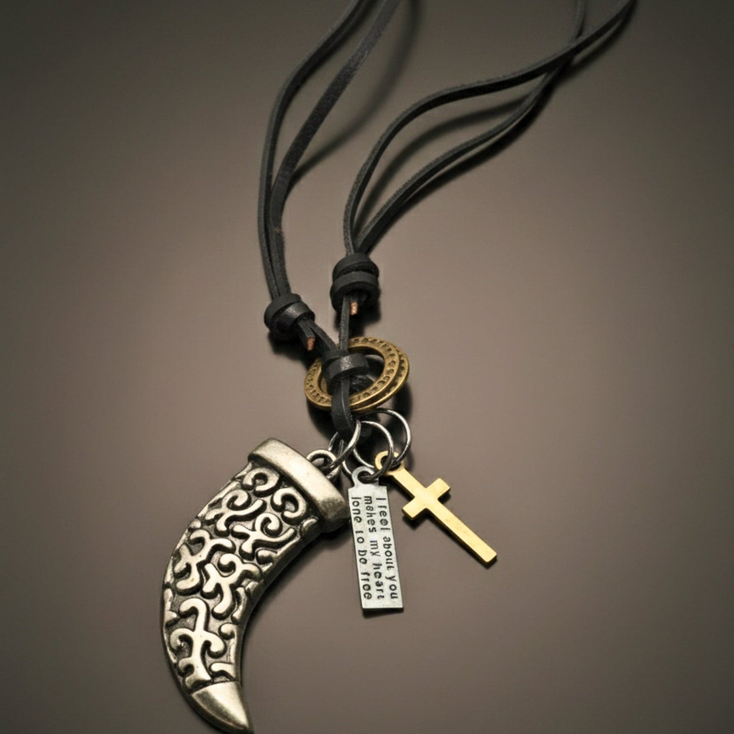 THE MEN THING Leather Necklace LEGION FANG - SILVER – 2-Inch Pure Stainless Steel Pendant with Adjustable Leather Rope for Men & Boys