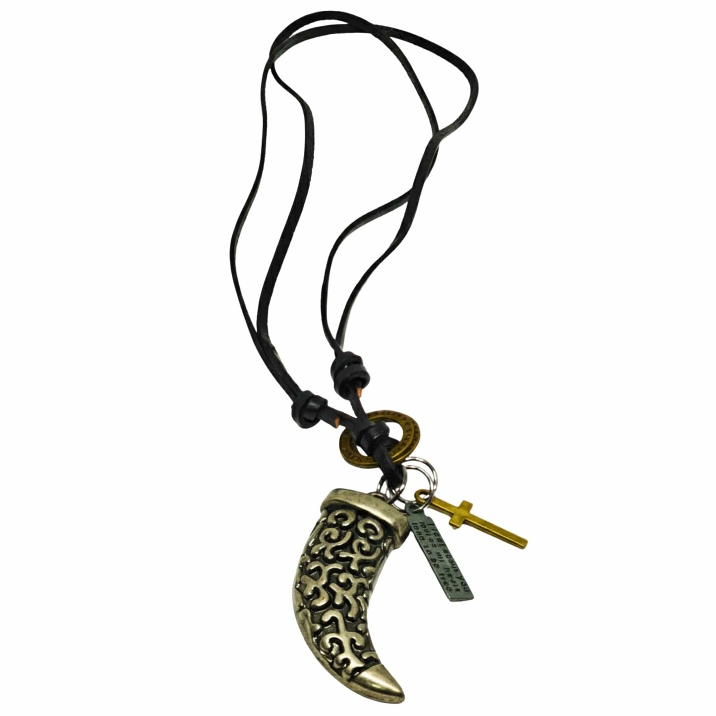 THE MEN THING Leather Necklace LEGION FANG - SILVER – 2-Inch Pure Stainless Steel Pendant with Adjustable Leather Rope for Men & Boys