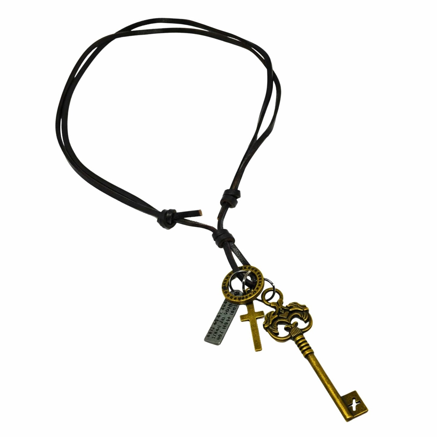 THE MEN THING Leather Necklace MYSTERIOUS KEY – 2.5-Inch Pure Stainless Steel Pendant with Adjustable Leather Rope for Men & Boys