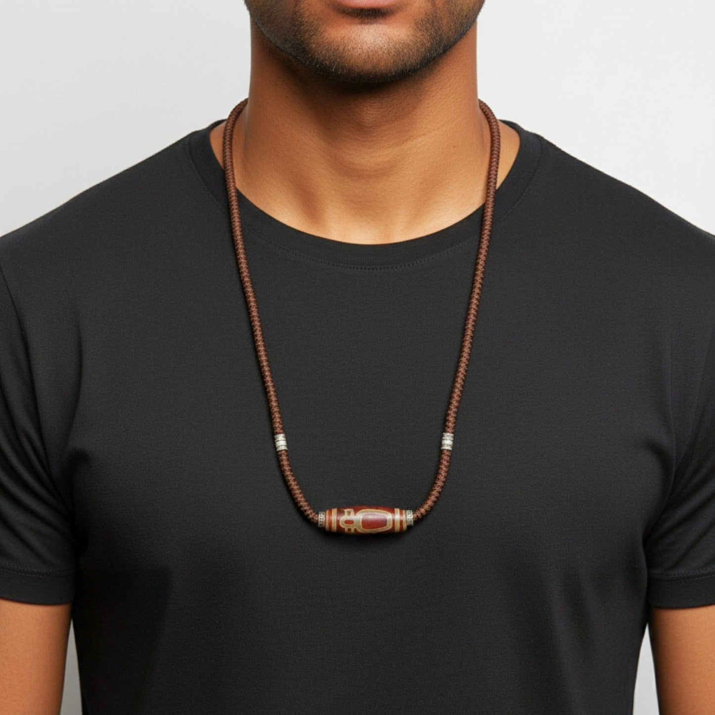 THE MEN THING Leather Necklace MYSTIC DZI – 2-Inch Natural Crystal Pendant with Adjustable Leather Rope for Men & Boys