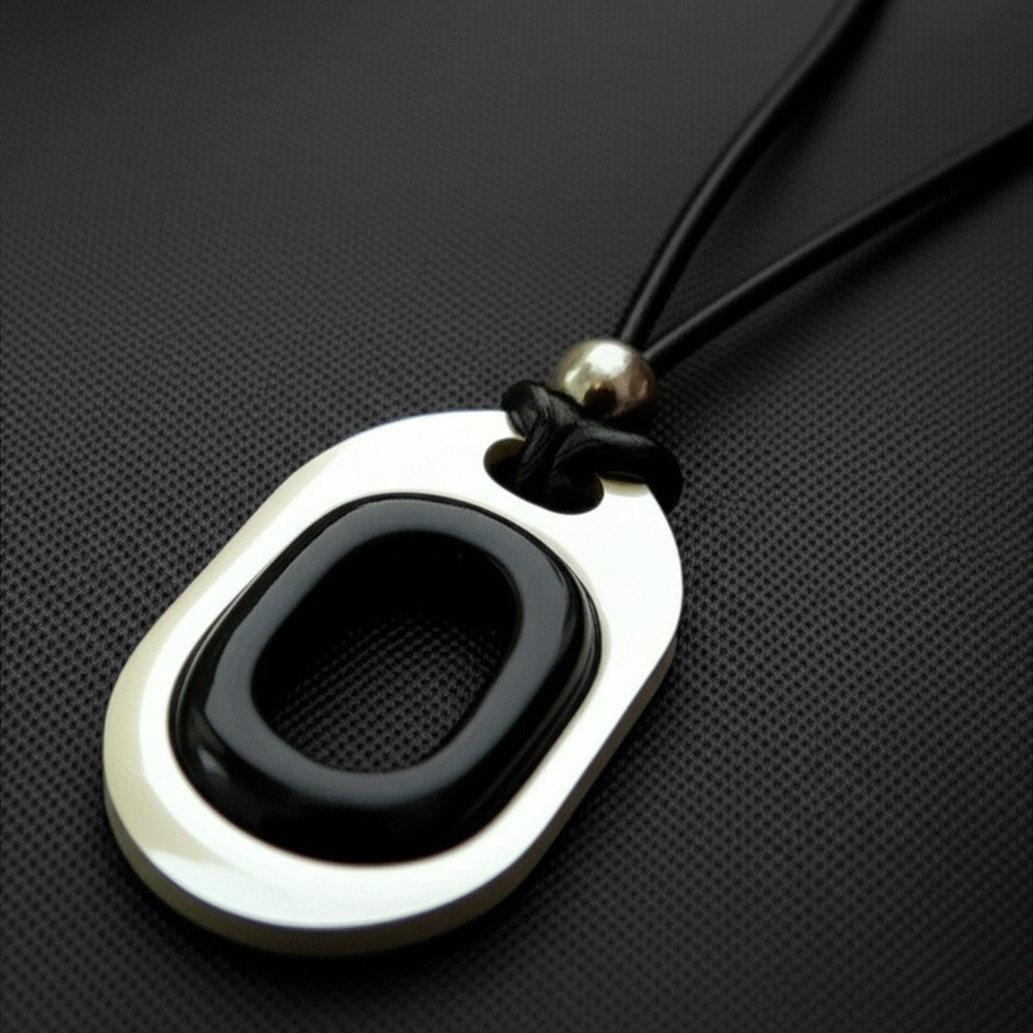 THE MEN THING Leather Necklace OBLIVION LOOP - Titanium Steel Pendant with Adjustable Rope Chain for Men & Boys
