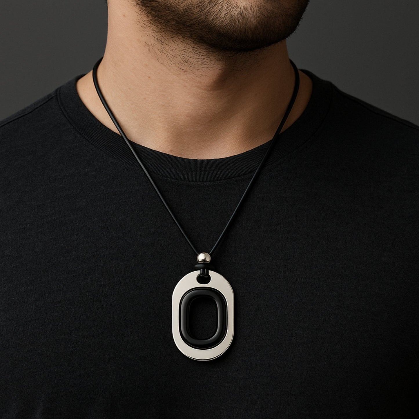 THE MEN THING Leather Necklace OBLIVION LOOP - Titanium Steel Pendant with Adjustable Rope Chain for Men & Boys