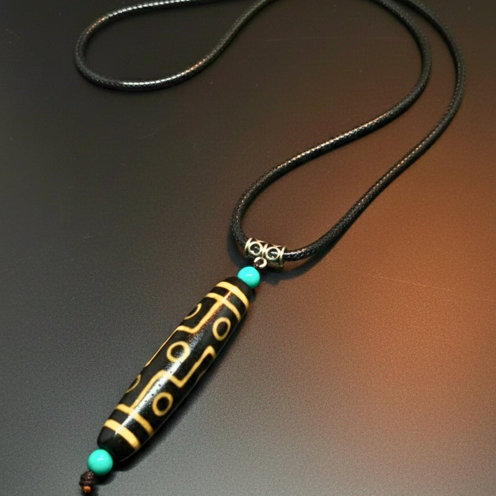 THE MEN THING Leather Necklace OBSIDIAN CIRCUIT – 3-Inch Natural Crystal Pendant with 28-Inch Leather Rope for Men & Boys