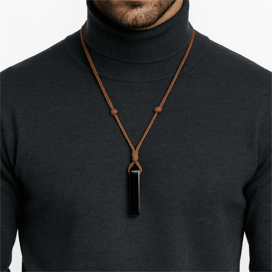 THE MEN THING Leather Necklace OBSIDIAN ROUGH - Natural Crystal Pendant with Adjustable Pure Leather Cord Necklace for Men & Boys