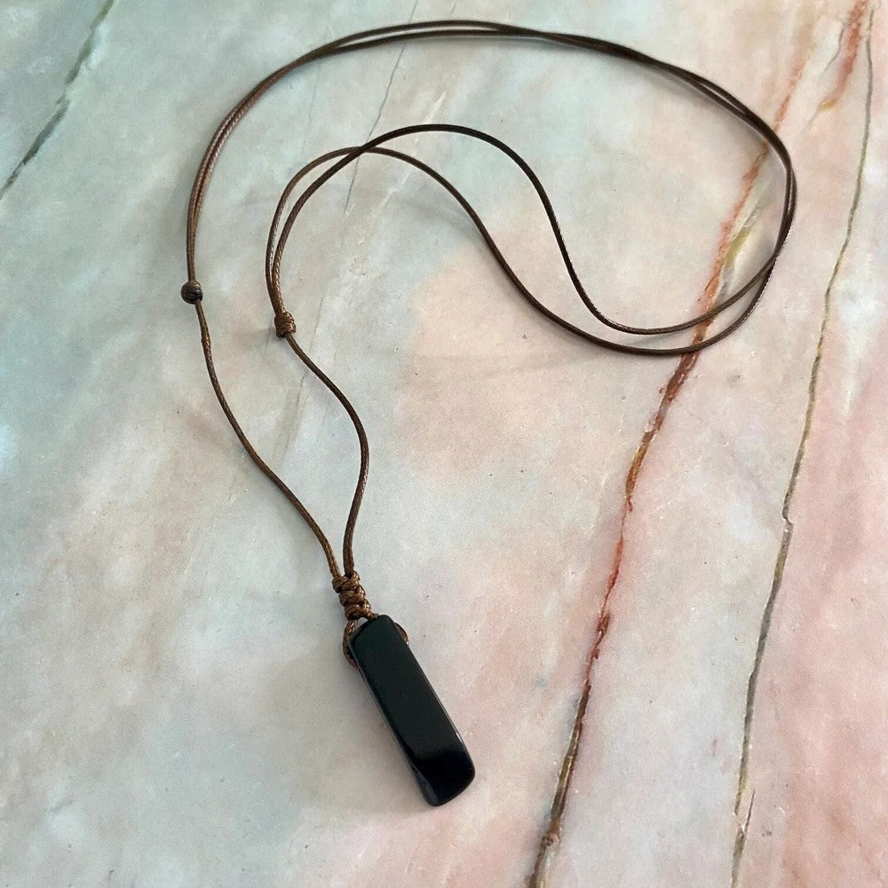 THE MEN THING Leather Necklace OBSIDIAN ROUGH - Natural Crystal Pendant with Adjustable Pure Leather Cord Necklace for Men & Boys