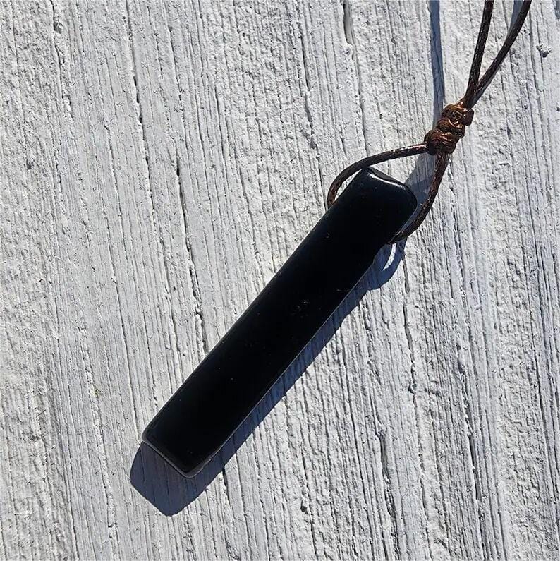 THE MEN THING Leather Necklace OBSIDIAN ROUGH - Natural Crystal Pendant with Adjustable Pure Leather Cord Necklace for Men & Boys