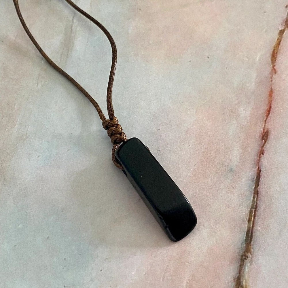 THE MEN THING Leather Necklace OBSIDIAN ROUGH - Natural Crystal Pendant with Adjustable Pure Leather Cord Necklace for Men & Boys