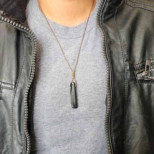 THE MEN THING Leather Necklace OBSIDIAN ROUGH - Natural Crystal Pendant with Adjustable Pure Leather Cord Necklace for Men & Boys