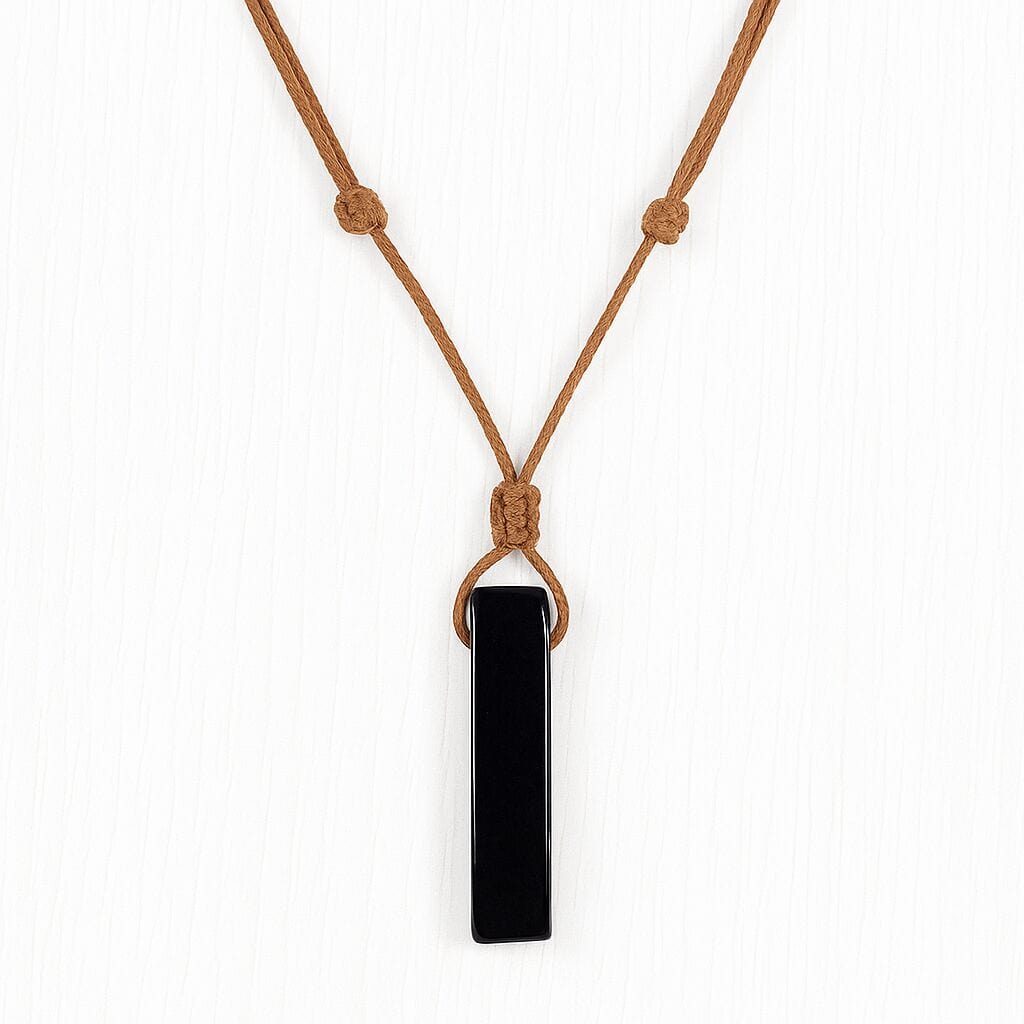 THE MEN THING Leather Necklace OBSIDIAN ROUGH - Natural Crystal Pendant with Adjustable Pure Leather Cord Necklace for Men & Boys