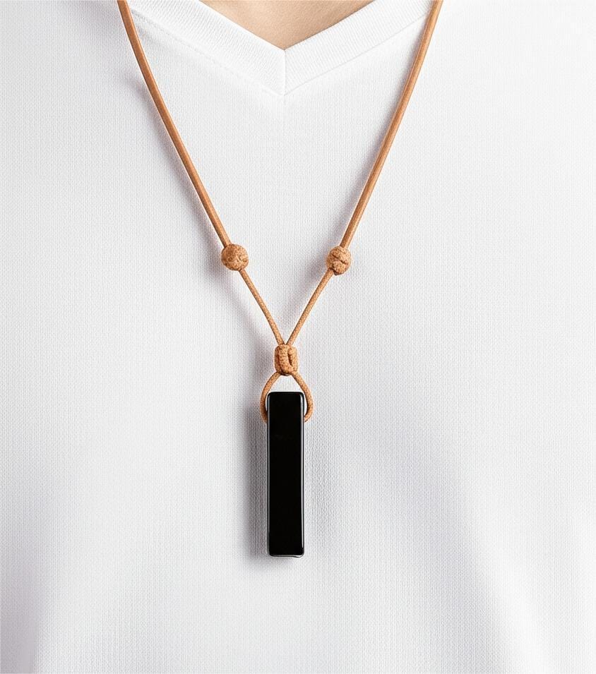 THE MEN THING Leather Necklace OBSIDIAN ROUGH - Natural Crystal Pendant with Adjustable Pure Leather Cord Necklace for Men & Boys