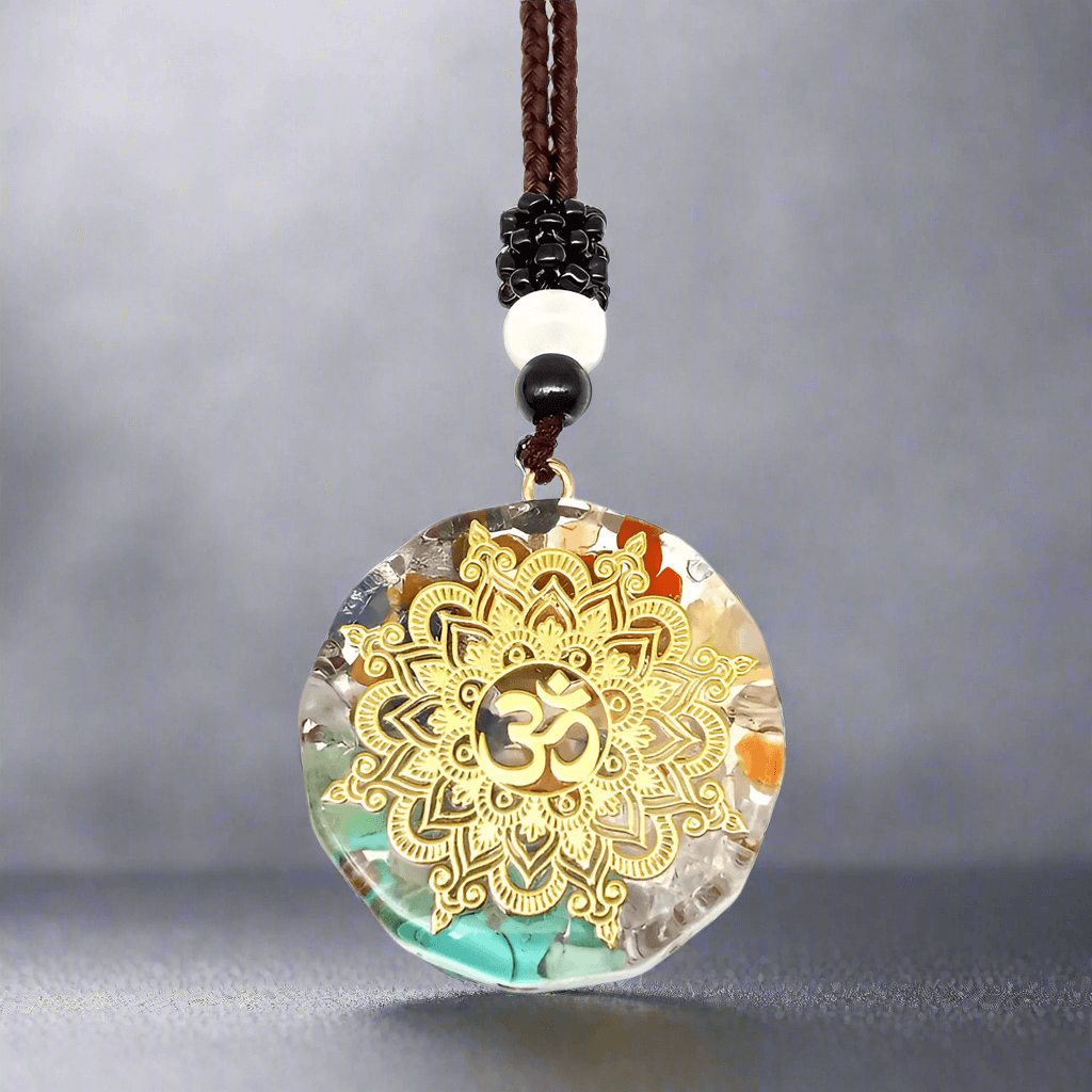 THE MEN THING Leather Necklace OM MANDALA - Om Symbol necklace with 30 inch Adjustable Rope Chain for Men & Boys