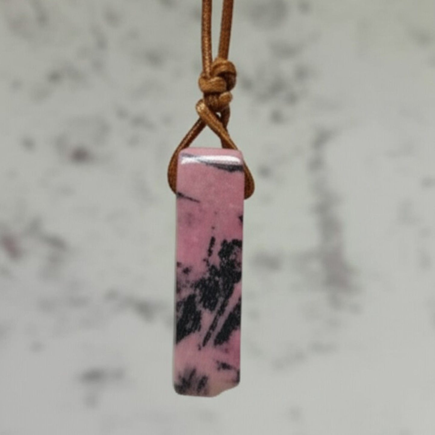 THE MEN THING Leather Necklace RHODONITE BLOOM - Natural Crystal Pendant with Adjustable Pure Leather Cord Necklace for Men & Boys