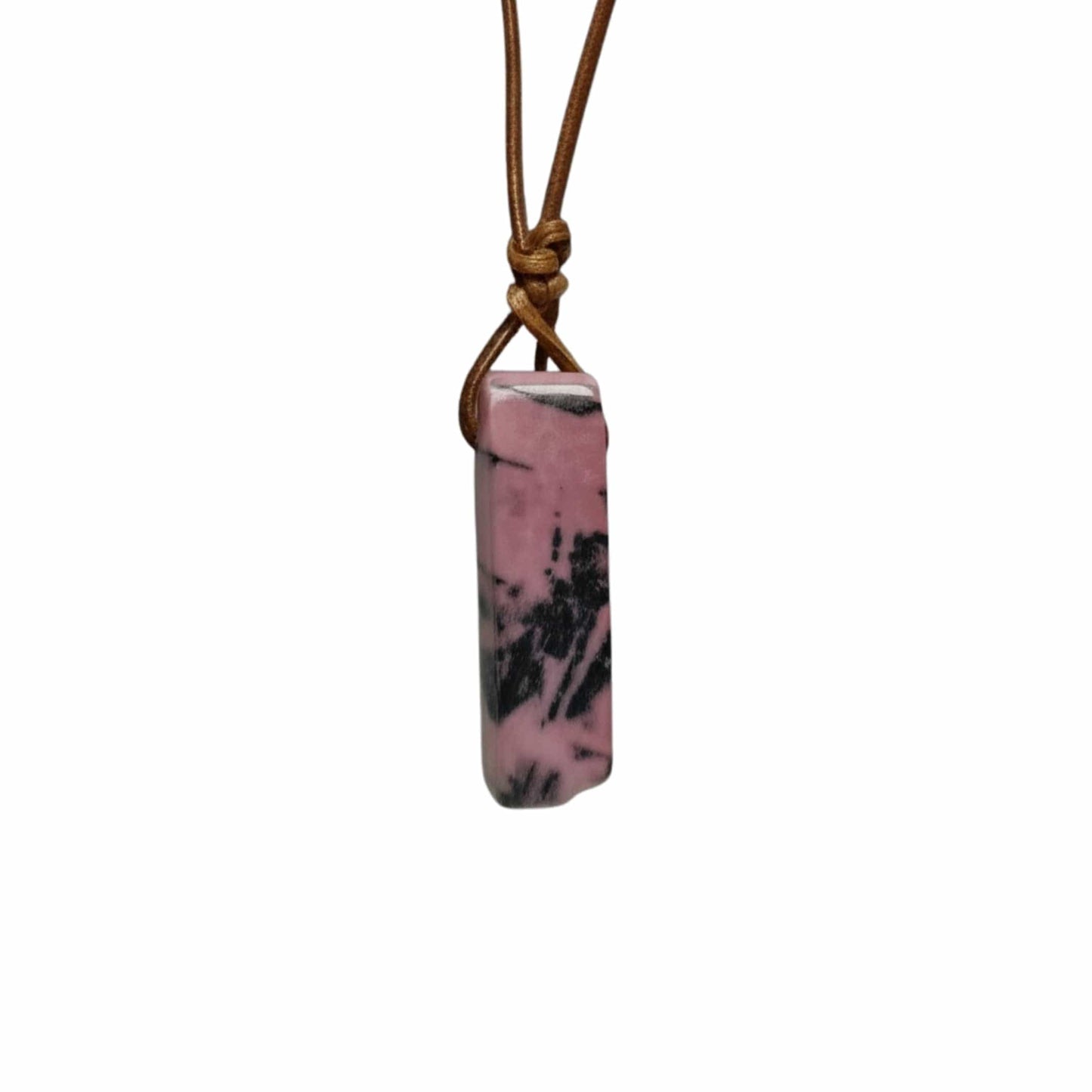 THE MEN THING Leather Necklace RHODONITE BLOOM - Natural Crystal Pendant with Adjustable Pure Leather Cord Necklace for Men & Boys
