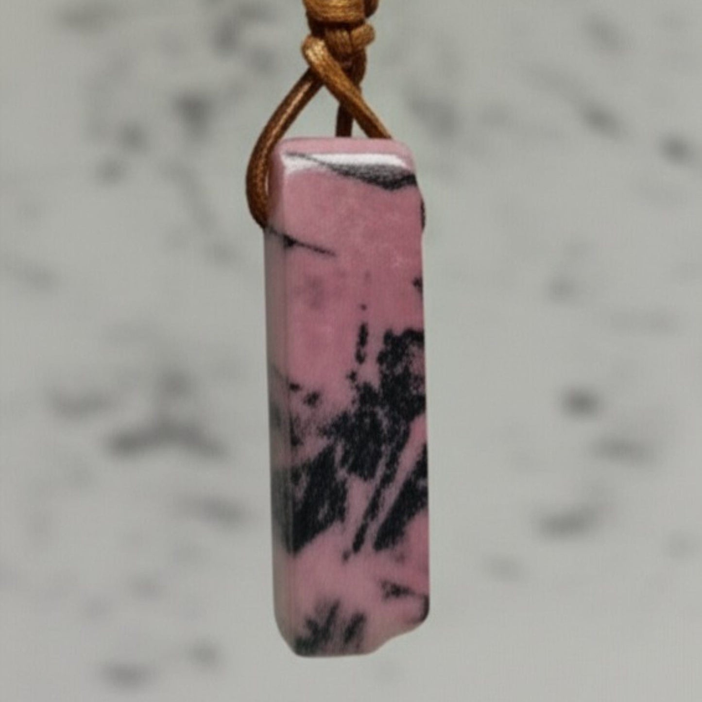 THE MEN THING Leather Necklace RHODONITE BLOOM - Natural Crystal Pendant with Adjustable Pure Leather Cord Necklace for Men & Boys