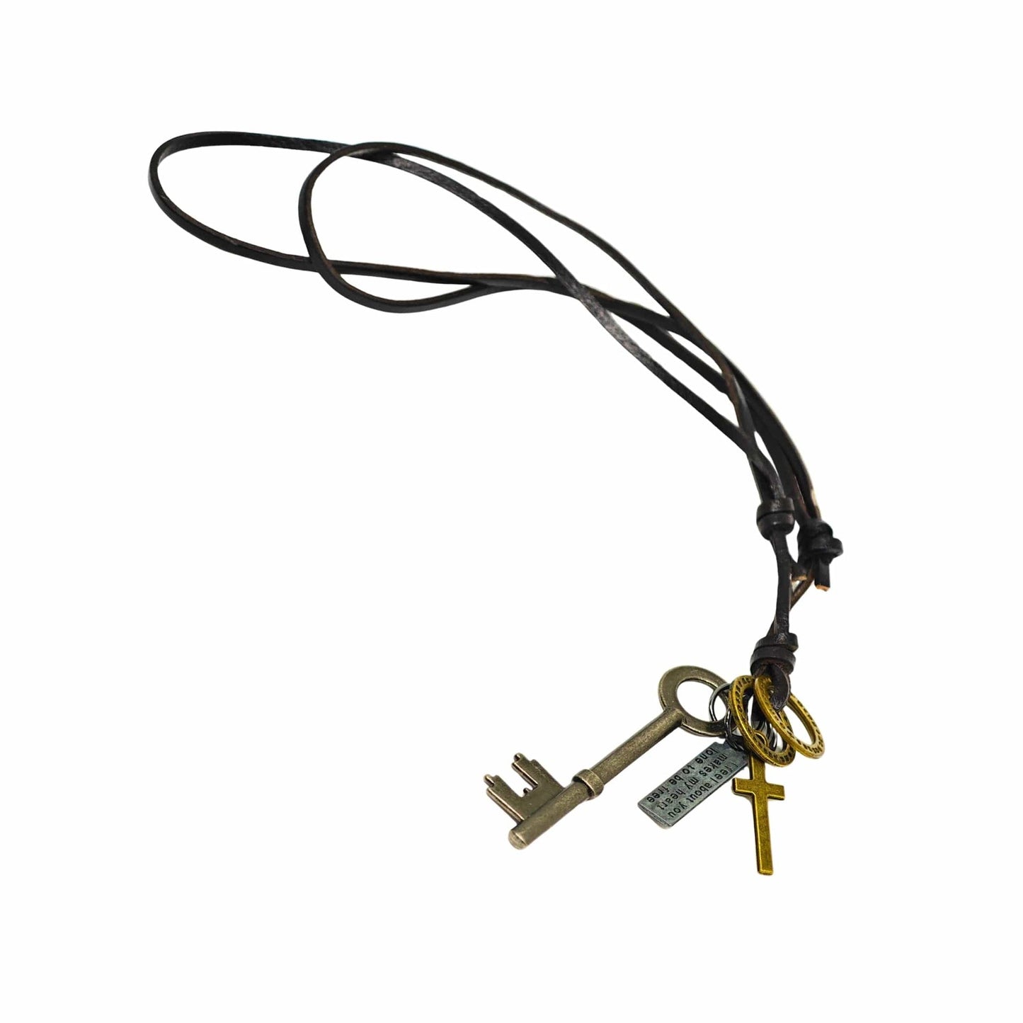 THE MEN THING Leather Necklace SILVER KEY OF FAITH – 2.5-Inch Pure Stainless Steel Pendant with Adjustable Leather Rope for Men & Boys