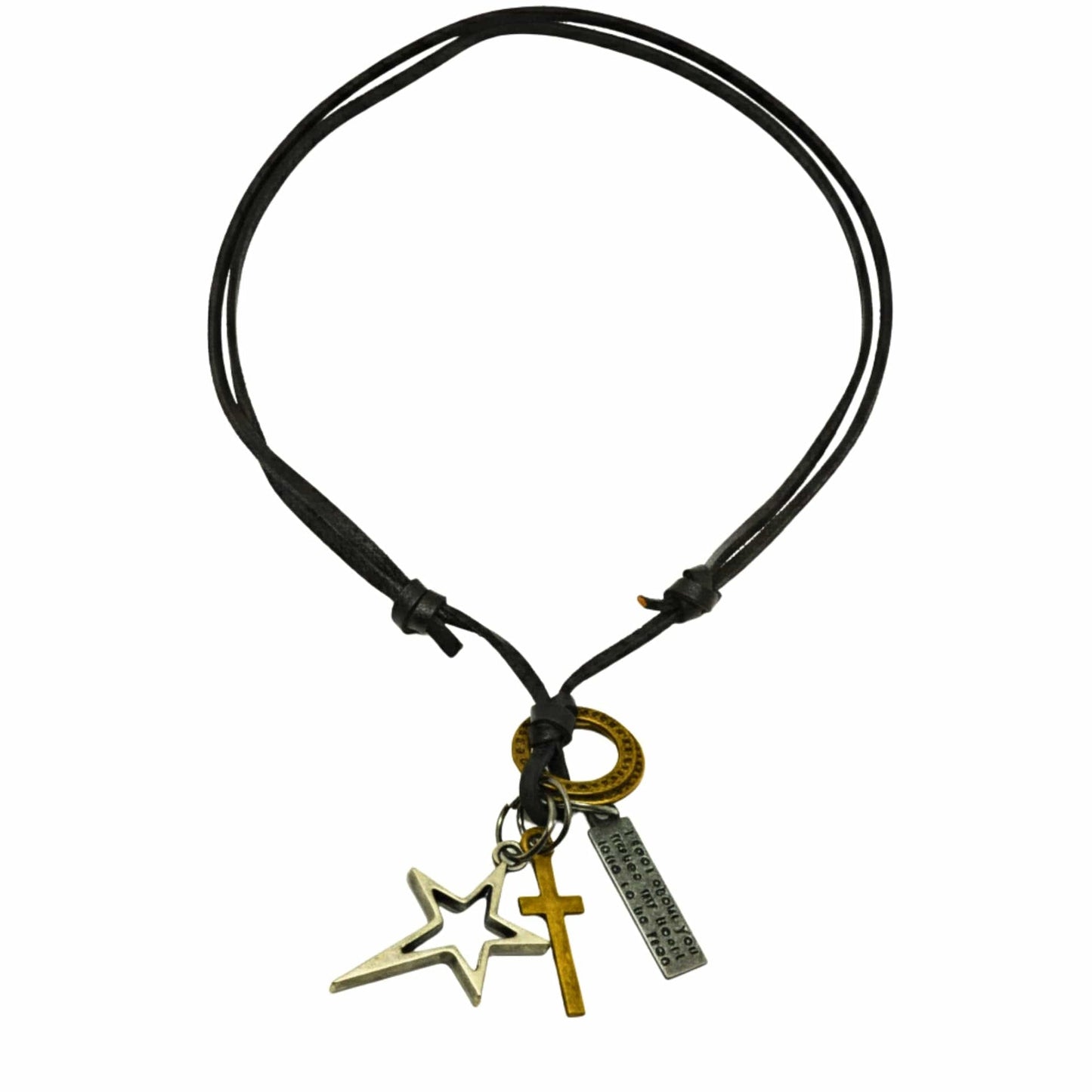 THE MEN THING Leather Necklace SILVER VOYAGER STAR CROSS – 1.5-Inch Pure Stainless Steel Pendant with Adjustable Leather Rope for Men & Boys