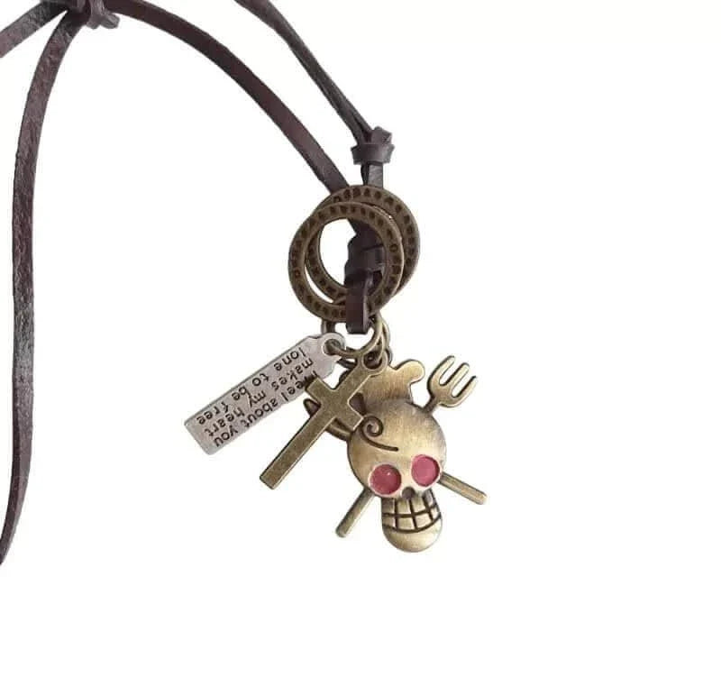 THE MEN THING Leather Necklace SKULL RED EYE BLACK - Vintage Alloy Golden Skull Pendant with Adjustable Pure Leather Cord Necklace for Men & Boys