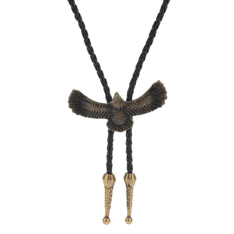 THE MEN THING Leather Necklace SOARING FALCON - Retro Alloy Pendant Bolo Tie | Adjustable Genuine Leather Cowboy Necktie Necklace for Men & Boys