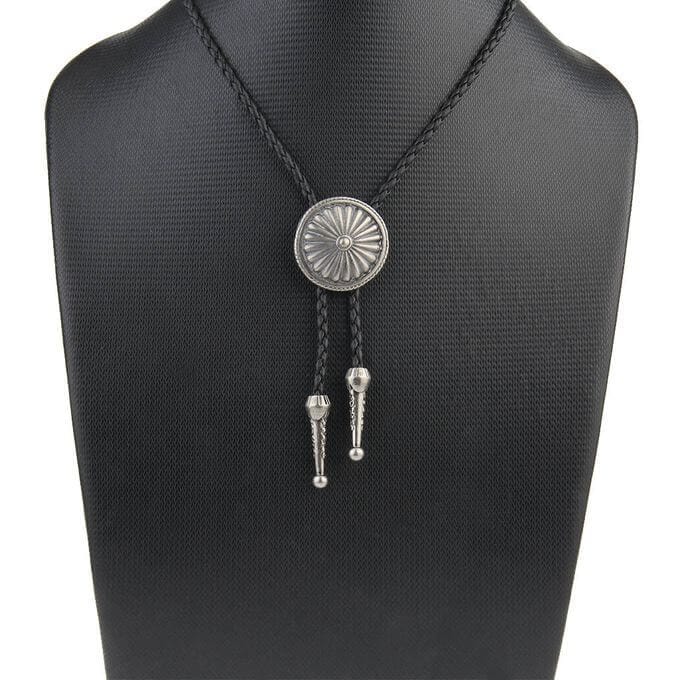 THE MEN THING Leather Necklace SOLARIS - Retro Alloy Pendant Bolo Tie | Adjustable Genuine Leather Cowboy Necktie Necklace for Men & Boys