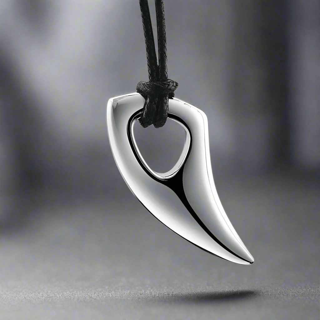 THE MEN THING Leather Necklace SPIKE EDGE - Titanium Steel Pendant with Adjustable Rope Chain for Men & Boys