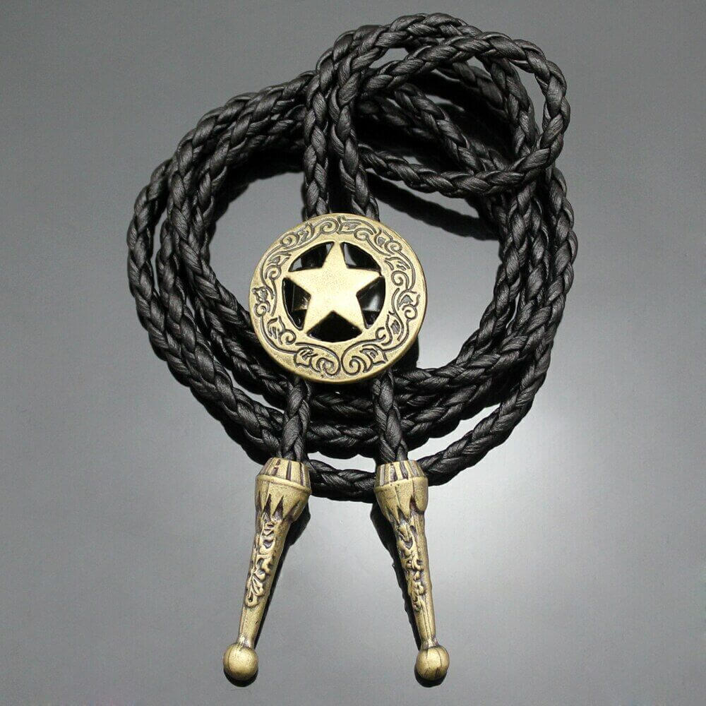 THE MEN THING Leather Necklace STELLAR STAR - Retro Alloy Pendant Bolo Tie | Adjustable Genuine Leather Cowboy Necktie Necklace for Men & Boys