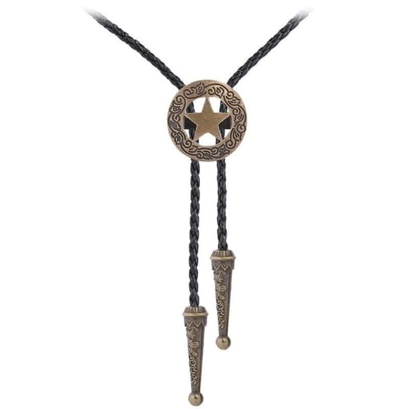 THE MEN THING Leather Necklace STELLAR STAR - Retro Alloy Pendant Bolo Tie | Adjustable Genuine Leather Cowboy Necktie Necklace for Men & Boys