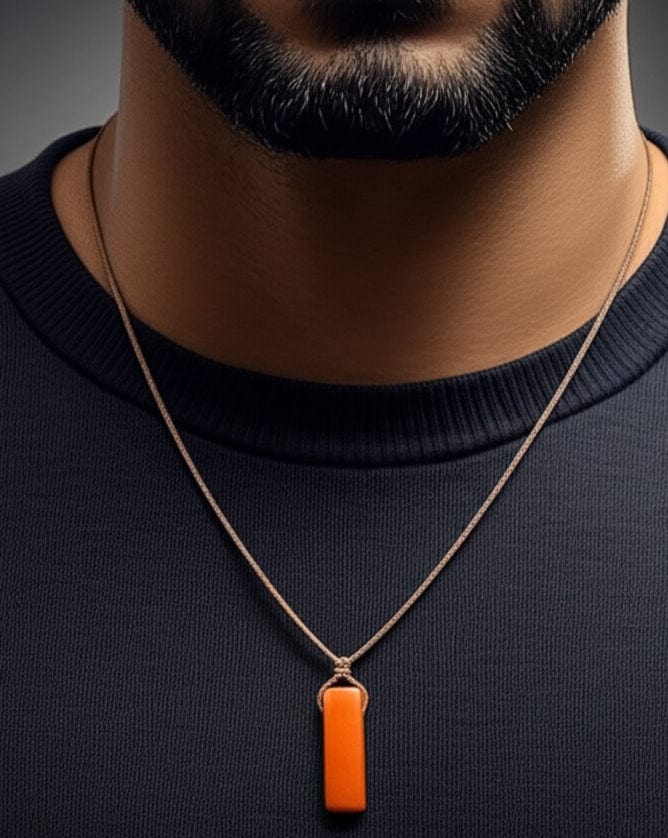 THE MEN THING Leather Necklace SUNSTONE PENDANT - Natural Crystal Pendant with Adjustable Pure Leather Cord Necklace for Men & Boys