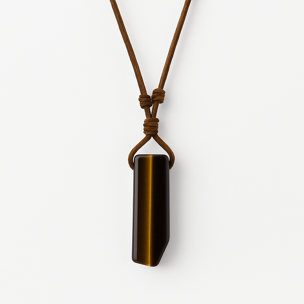 THE MEN THING Leather Necklace TIGERS EYE - Natural Crystal Pendant with Adjustable Pure Leather Cord Necklace for Men & Boys