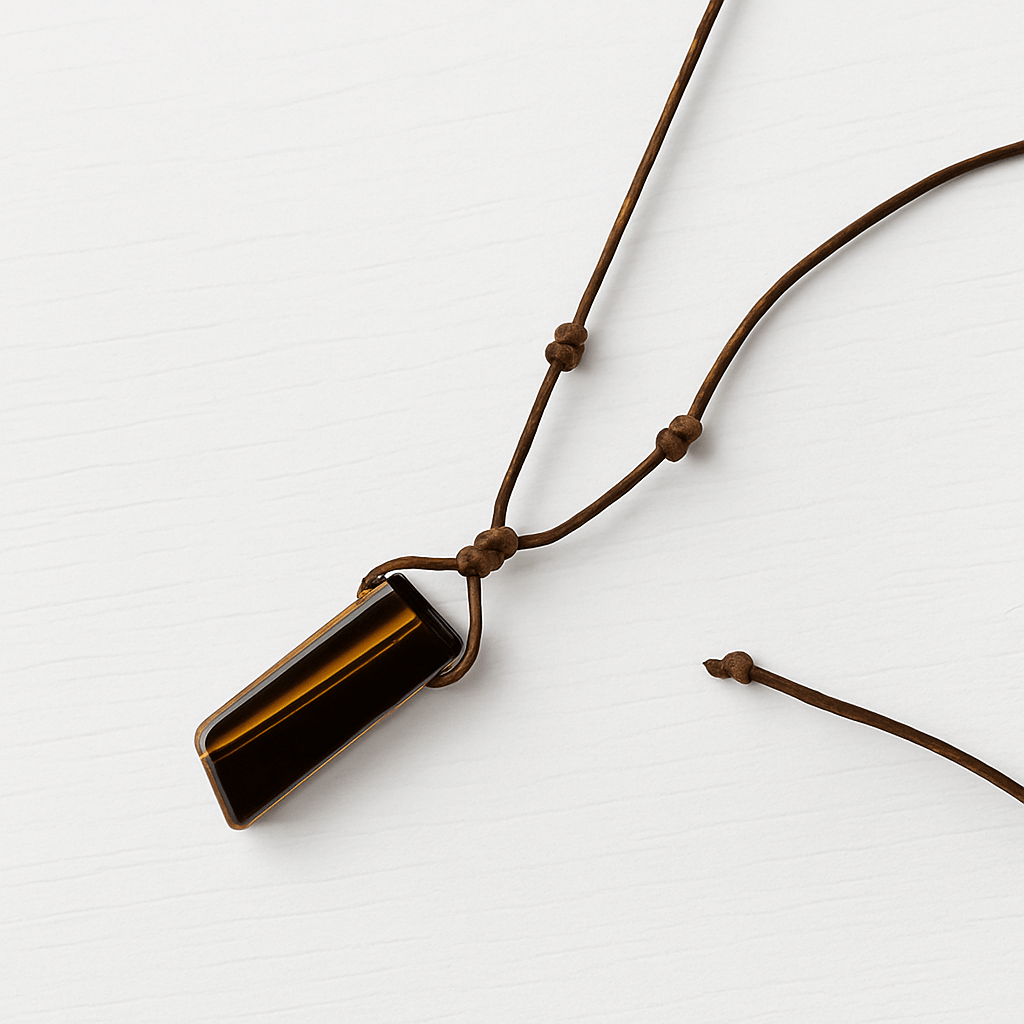 THE MEN THING Leather Necklace TIGERS EYE - Natural Crystal Pendant with Adjustable Pure Leather Cord Necklace for Men & Boys
