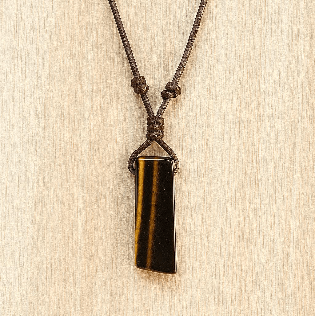 THE MEN THING Leather Necklace TIGERS EYE - Natural Crystal Pendant with Adjustable Pure Leather Cord Necklace for Men & Boys
