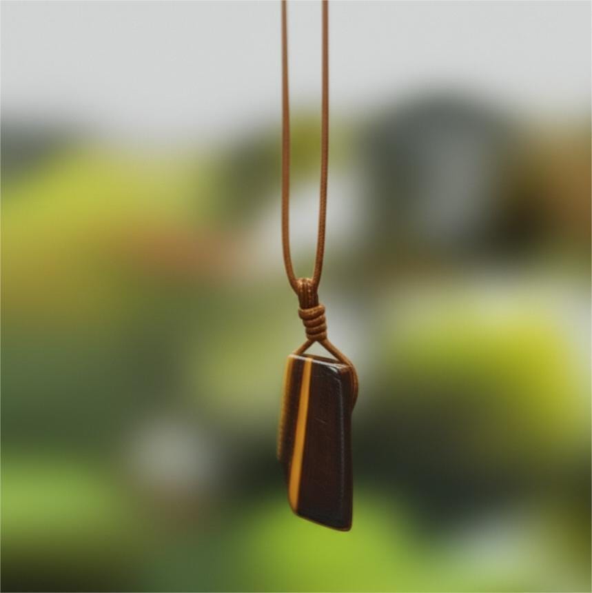 THE MEN THING Leather Necklace TIGERS EYE - Natural Crystal Pendant with Adjustable Pure Leather Cord Necklace for Men & Boys