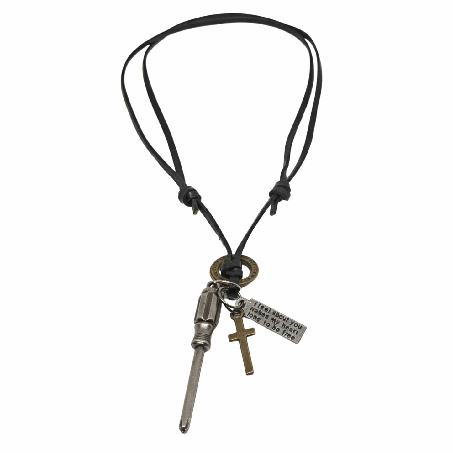 THE MEN THING Leather Necklace TOOL OF FAITH – 2.5-Inch Pure Stainless Steel Pendant with Adjustable Leather Rope for Men & Boys