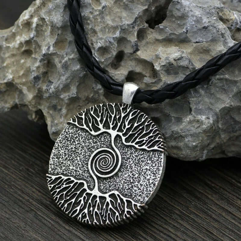 THE MEN THING Leather Necklace TREE GREY RUSTIC - Alloy Pendant with 24inch Leather Cord Chain for Men & Boy