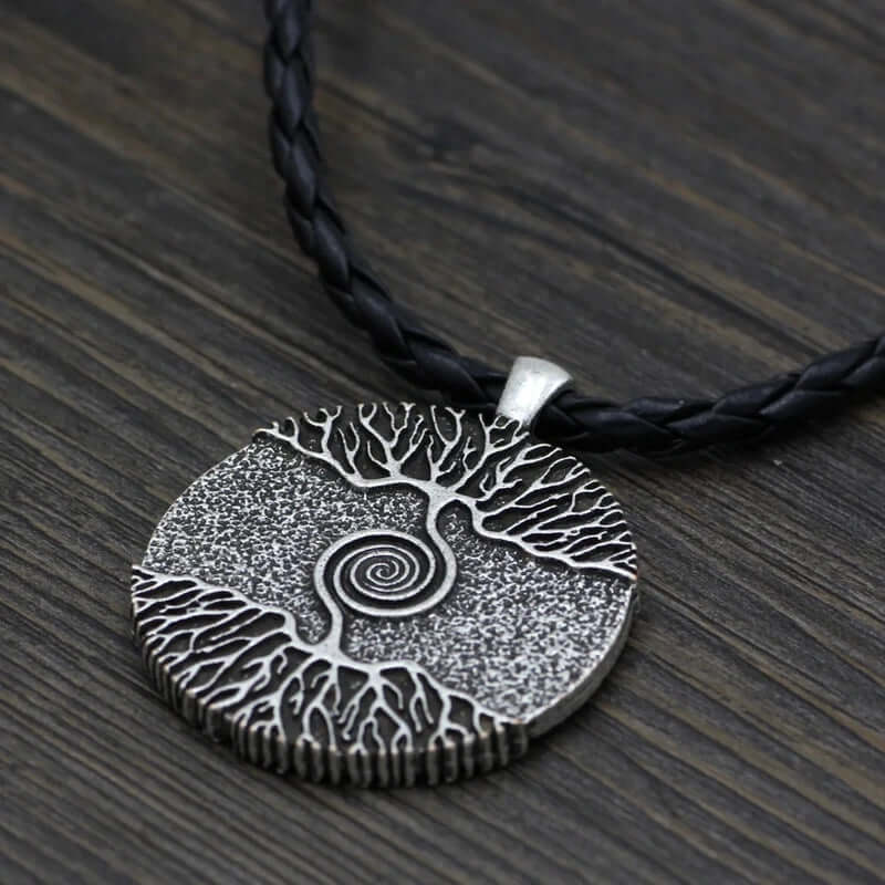 THE MEN THING Leather Necklace TREE GREY RUSTIC - Alloy Pendant with 24inch Leather Cord Chain for Men & Boy